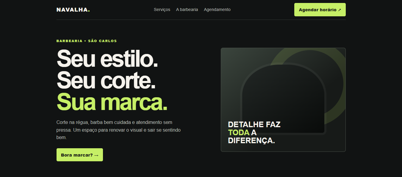 Prévia do site demonstrativo da Barbearia Navalha