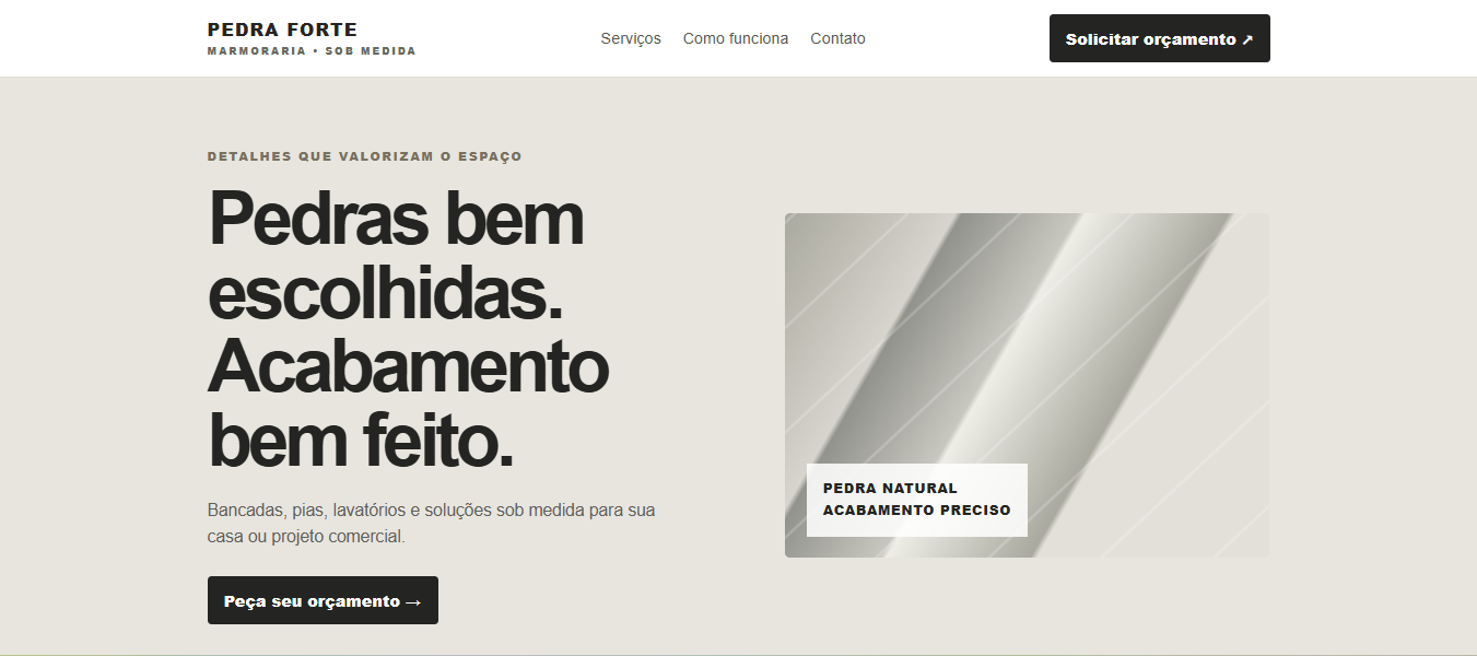 Prévia do site demonstrativo da Marmoraria Pedra Forte