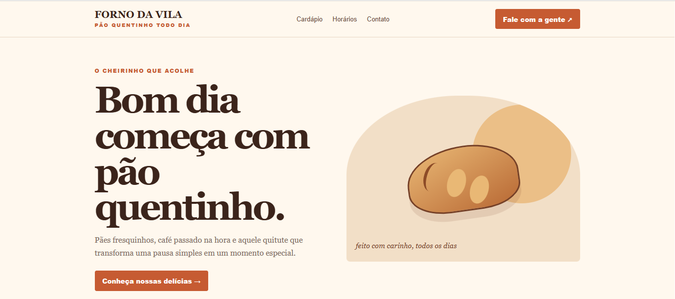 Prévia do site demonstrativo da Padaria Forno da Vila